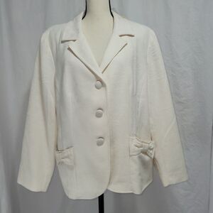 Susan Graver Style cream button up blazer,bows on pockets plus sz 1X NEW